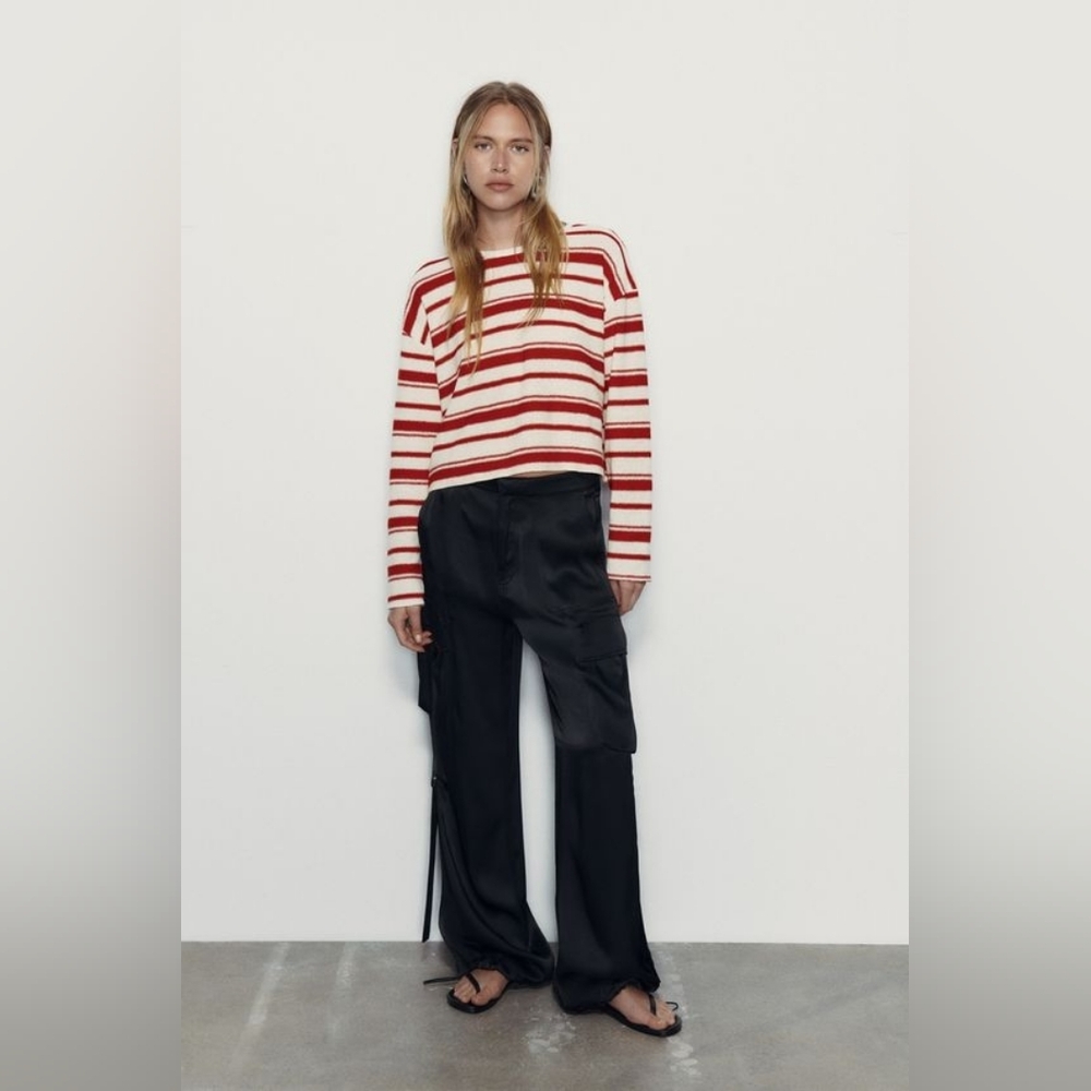 Zara Cropped Striped Sweater Red and White EUC